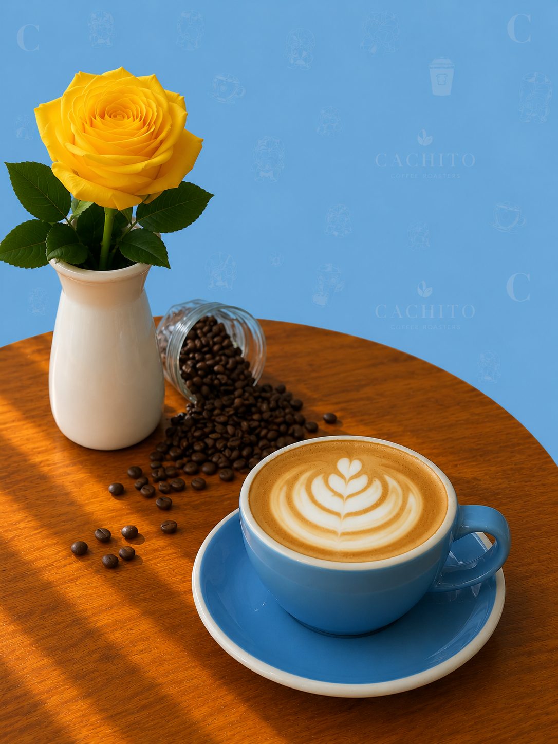 Latte made with beans roasted in house at Cachito Coffee Roasters